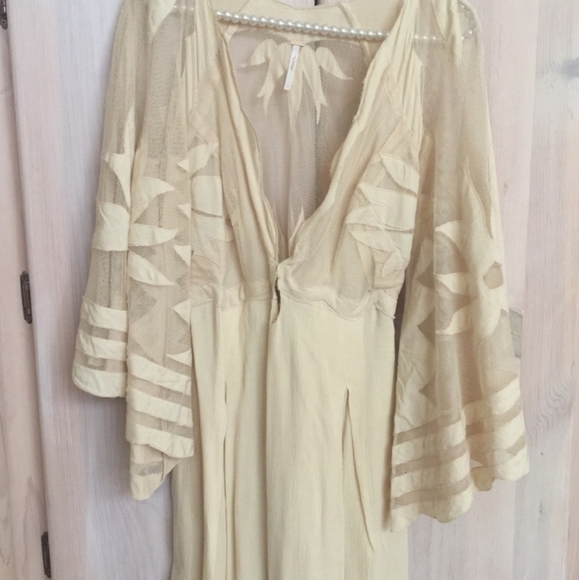 Free People Blue Mahoe plunging Dress In Cream - Picture 4 of 5